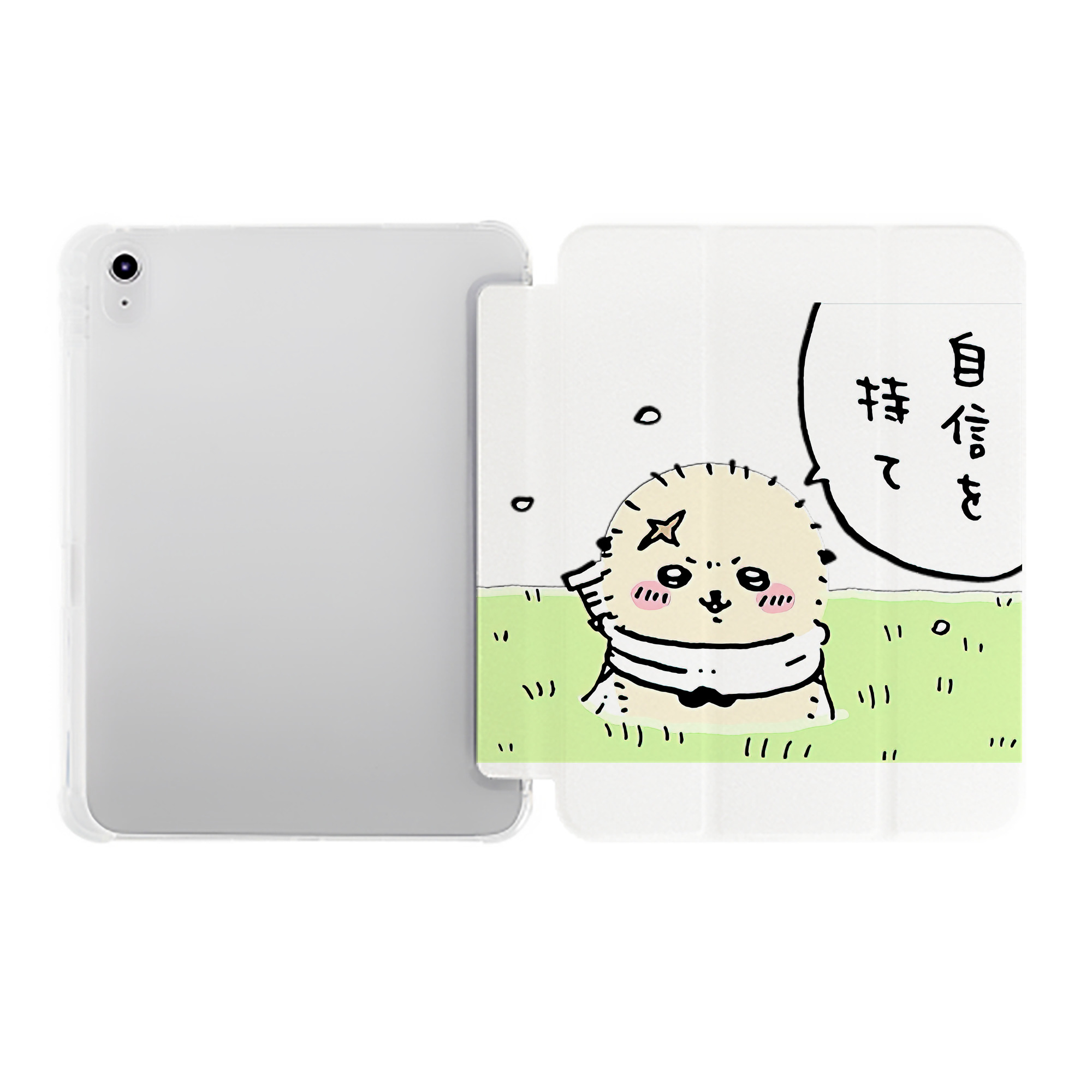 （画像用） ちいかわ ラッコ Chii-kawa Sea otter IPad ケース ペン収納付き 三つ折りスタンド PUレザー×シリコン 対応機種9.5/10.5/10.9インチ